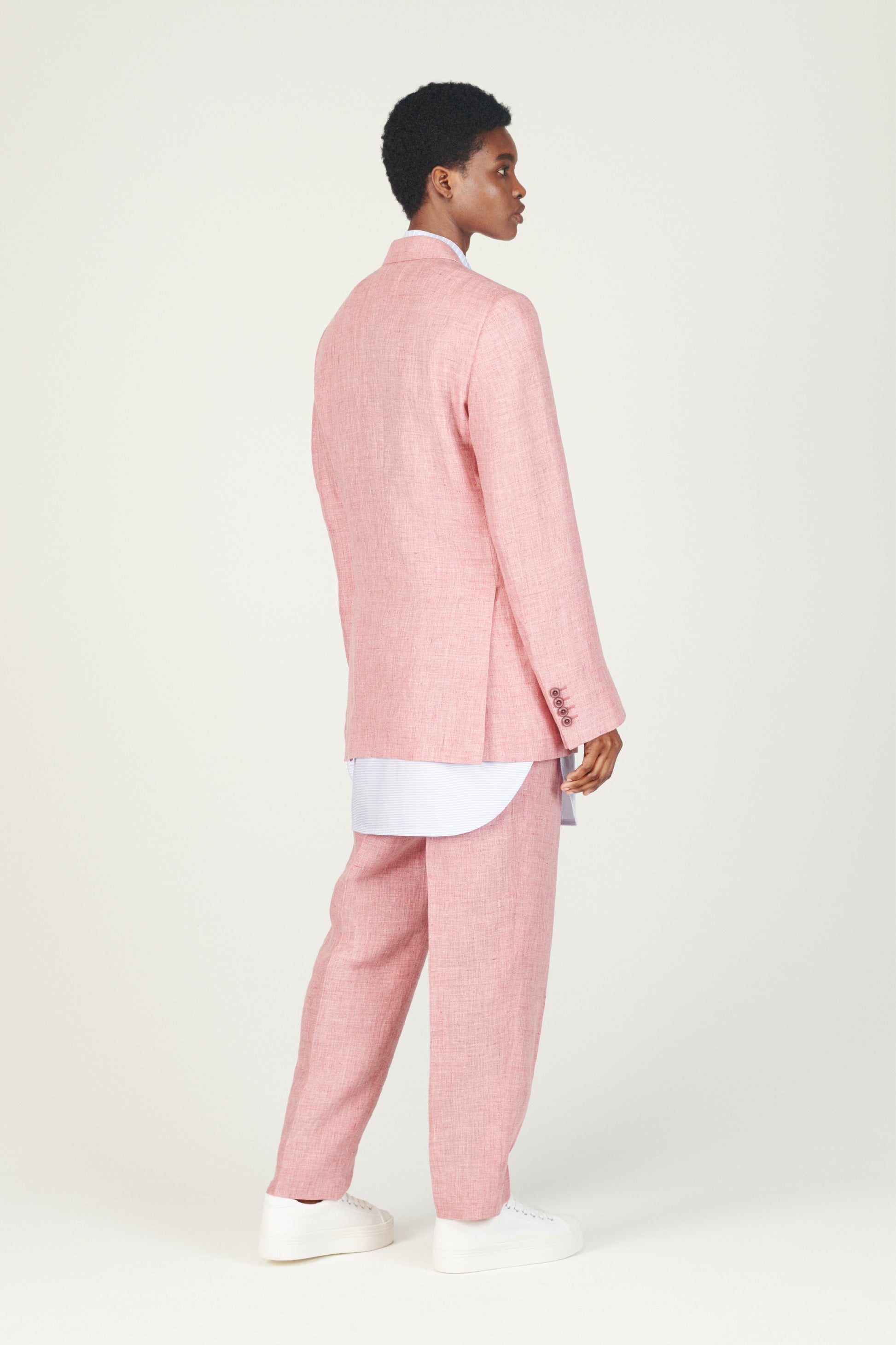 Men's Pink Herringbone Linen Tailored Fit Italian Suit Pants